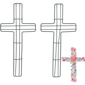 2Pcs Cross Metal Wreath Frame Floral Wreath Form Base 16 Inch Wire Form for Garden Religious Wedding Church DIY Craft Project Outdoor Holiday Hanging Decorations