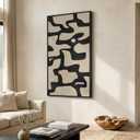 Large Framed Neutral Abstract Wall Art, Black Beige Mid Century Modern Vertical Canvas Prints Paintings Artwork for Walls, Organic Pictures Wall Decor for Hallway Living Room Bedroom Office, 30x60 In