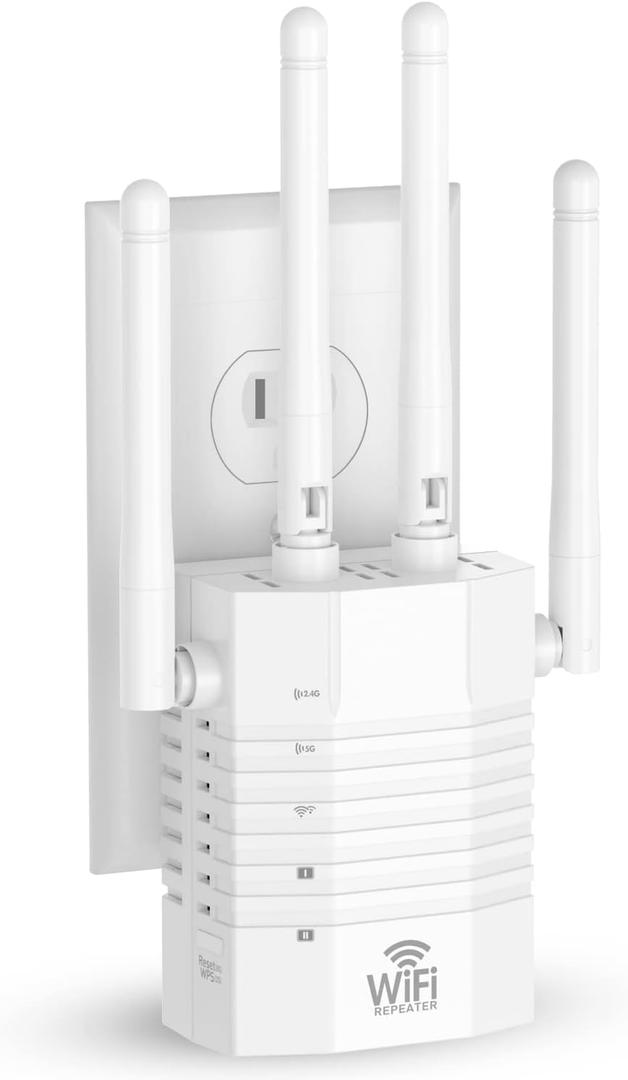 Dual Band WiFi Extender 1200Mbps WiFi Range Booster, 105-Device Support, Easy Setup, WiFi Booster with 4 Directional Antennas (12880 Sq.ft Coverage) and Ethernet Port, Easy Mesh