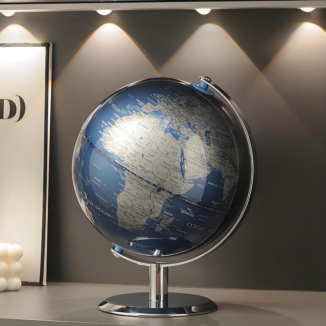 World Globe with Stainless steel Stand, 8inch Earth Modern Desktop Globe For Educational Home Office Desk Bookshelf Decor, Cool Tech Gift for Business Men Father Boys Adults & Kids