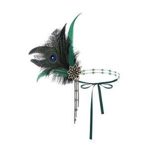 BABEYOND 1920s Women Feather Crystal Headband 20s Flapper Gatsby Headpiece (Dark Green)