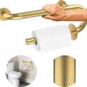 Toilet Grab Bars 16 Inch - Toilet Paper Holder Grab Bar Stainless Steel Knurled Toilet Grab Bars for Seniors Bathtub Bathroom Rails for Elderly Bath Safety Balance Support, Gold