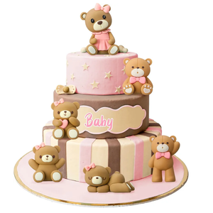 6 Pcs 3D Bear Cake Toppers Bear Cake Decorations Baby Shower Party Favors Home Ornaments for Baby Shower Birthday Party Cake Supplies Boys Girl Gifts(Pink)