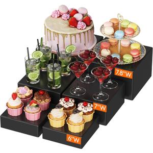 Lifewit 3 PCS Buffet Risers and Stands, Food Risers for Buffet Table, Up to 20 cm/8" Dessert Cake Holder for Party, Collectibles Jewelry Display Shelf, Nesting Cube Boxes, Black, (6",7",7.8")