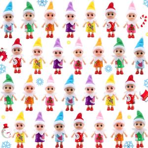 28 Pack Christmas Baby Elf Dolls Mini Newborn Girl Elves Plush Figures for Christmas Holiday Party Easter Basket Stuffers Advent Celebrations, 7 Colors