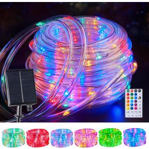Brightown Solar String Lights Outdoor Waterproof, 18 Colors Changing 39FT Fairy Rope Light Solar Powered with Remote, 100 LEDs Multicolor Trampoline Light Rope Lighting for Outside Christmas Party