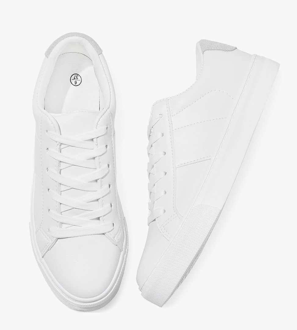 Adokoo Women's Fashion Sneakers PU Leather Casual Shoes White Tennis Low Top Shoes Womens Lace Up Sneakers. 10