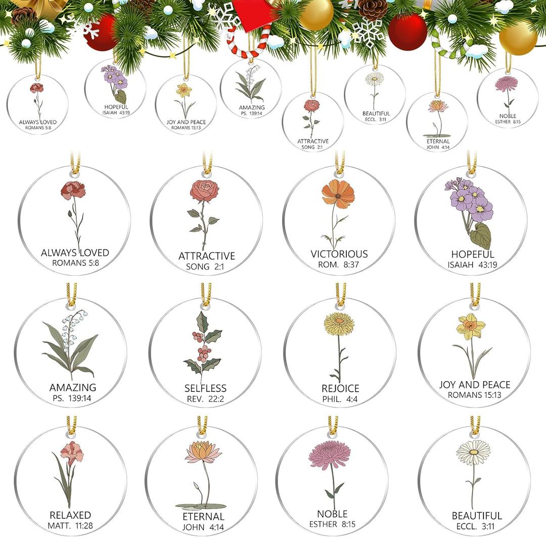 Bucherry 24 Pcs Christian Christmas Ornaments Bulk 3.15 Inch Christian Gifts for Women Colorful Flower Religious Ornament for Christmas Tree Faith Inspirational Gifts for Xmas Church Mom Women
