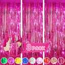 Pack Of 2 3Pack Fuchsia Foil Fringe Curtain Backdrop-3 Pack 3.3ft x 8.3ft Streamers for Birthday, Bachelorette, Wedding, Anniversary Christmas, New Year, Thanksgiving Parties