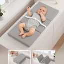 YACODAVO Foldable Baby Changing Pad with Vegan Leather Cover, Standard Side Waterproof & Wipeable Changing Pad for Toddler, Flat Foam Travel Diaper Changing Pad for Dresser and Table, Grey