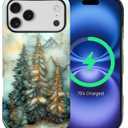 for iPhone 17 Pro Max Case,Compatible with MagSafe,Dual-Layer Hard Shell + Silicone Cover,Full Body Protection Shockproof Case for iPhone 17 Pro Max-Stained Glass Pine Trees