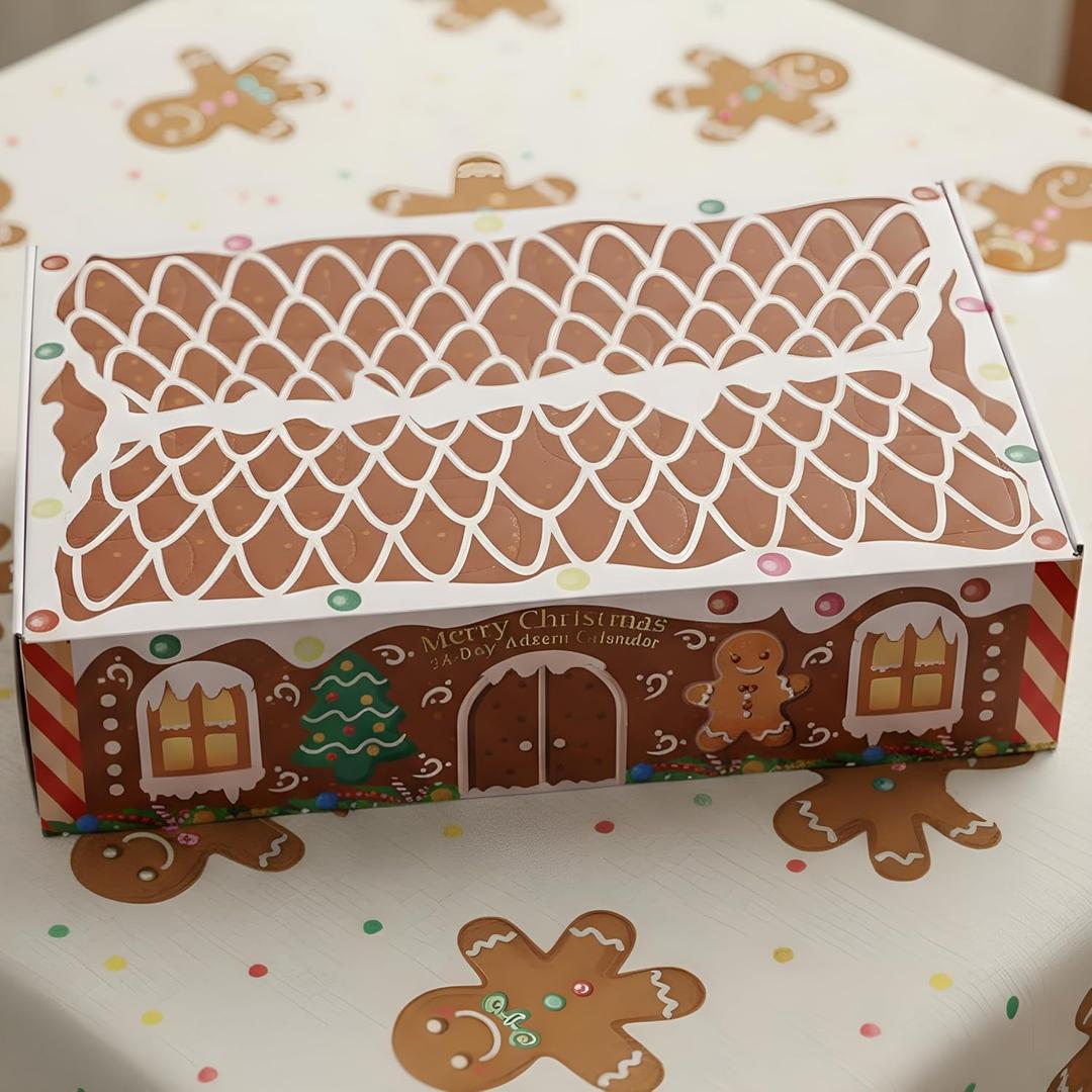AceOrbit DIY Advent Calendar Christmas Boxes to Fill, Gingerbread Empty Advent Calendars Christmas Boxes Countdown Gift Punch Board Game Prize Xmas Holiday Party Decoration for Kids, Woman (24 Days)