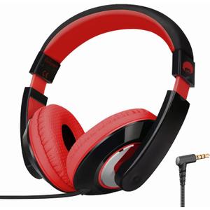 rockpapa Comfort Kids Headphones for School, Lightweight Childrens Boys Girls Teens Over-Ear Headphones Wired 3.5mm for CD DVD Player Tablet Phone Travel Black/Red