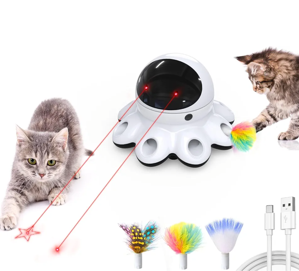 ORSDA Cat Laser Toy, 2-in-1 Interactive Automatic Motion Activated Moving 8 Holes Whack A Mole Feather, USB Rechargeable Electronic Smart Sensor Kitten Toys for Indoor Exercise