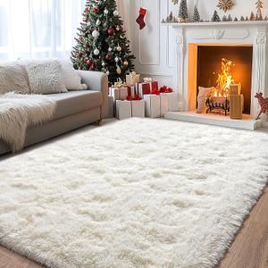 Large Rug for Living Room 6x9 Feet, Modern Soft Shag Area Rug, Plush Fuzzy Carpet for Bedroom Girls Boys Room Home Nursery Teens Dorm Decor, Cream White