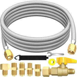 12FT 350PSI High Pressure Braided Propane Hose Extensions with Brass Gas Ball Valve, with Conversion Coupling 3/8" Flare to 1/2" Female NPT, 1/4" Male NPT, 3/8" Male for BBQ Grill, Fire Pit, Heater