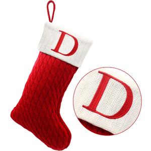 ZOEA 20 Inches Christmas Stockings with Initials, Large Embroidered Letter Knit Christmas Stocking for Family Holiday Decorations and Xmas Gift (D, Red)
