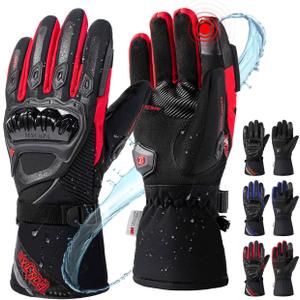 IRON JIA'S Winter Motorcycle Gloves, CE Level 1KP Protection, Cold Weather Waterproof Windproof Touchscreen Riding Gear (RED, XXL)