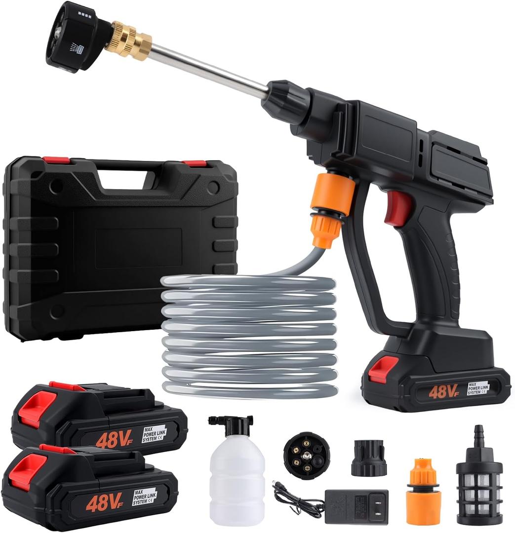Cordless Pressure Washer, Portable Car Pressure Washer with 6-in-1 Nozzle, Handheld High-Pressure Water Spray Gun, Battery Power Car Cleaner Machine Tool for Car, Wall, Fence, Floor, Garden Cleaning