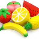 6PCS Jumbo Squishies Slow Rising Strawberry Peach Banana Lemon Watermelon Pineapple Charms Fruit Squishies Cream Scented Stress Relief Kawaii Toys for Kids and Adults