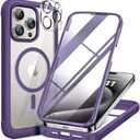 Miracase Magnetic for iPhone 15 Pro Max Case 6.7'' [Compatible with Magsafe] Full-Body Drop Proof Phone Case for iPhone 15 ProMax with Built-in 9H Tempered Glass Screen Protector,Magnetic Purple