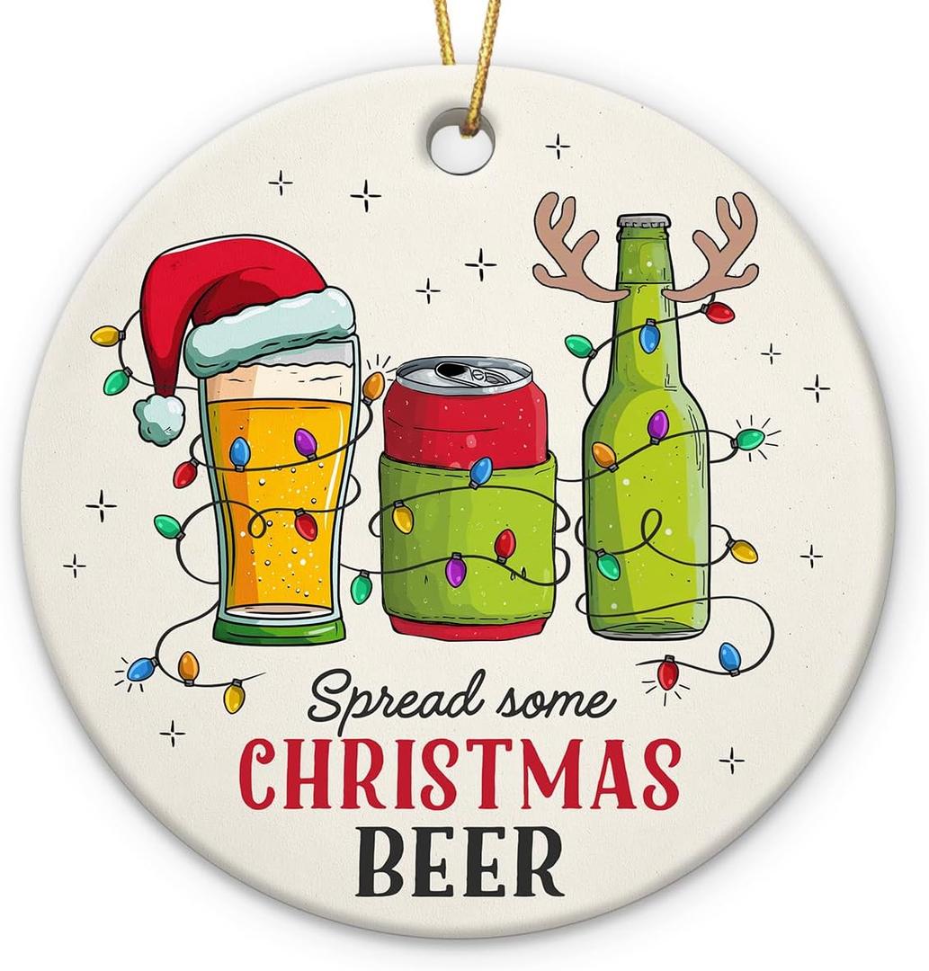 Pack Of Beer Christmas Ornaments 2025 - Unique Ceramic Drink Ornament, White Elephant Gifts for Adults Funny for Beer Drinkers, Adults Present Exchange for Friends, Coworkers, Family