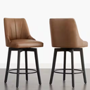 Calix 24 in. Brown Faux Leather Wood Frame 360°Swivel Counter Height Bar Stool with Wide Seat Cushion Set of 2