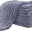 Yoofoss Muslin Burp Cloths for Baby 10 Pack 100% Organic Cotton Baby Washcloths for Boys Girls Large 20''X10'' Super Soft and Absorbent Fog Blue
