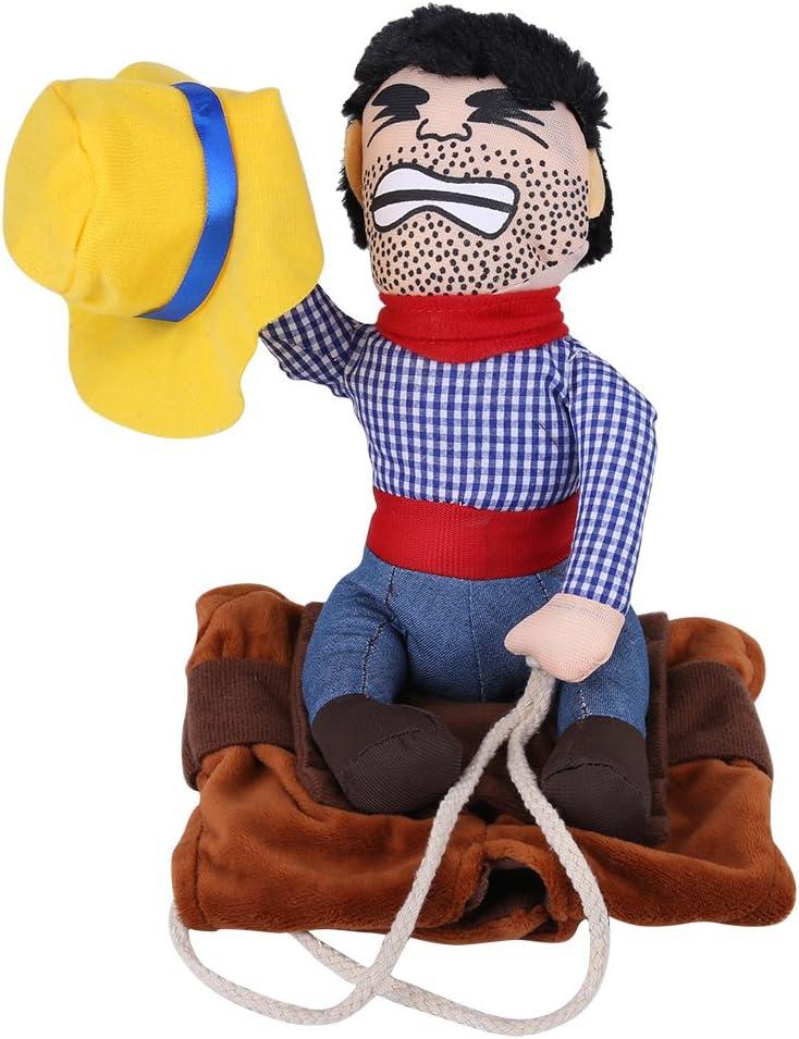 Pet Dog Costume Funny Cowboy Riders Clothes Dogs Outfit Knight Style Clothes with Doll and Hat for Halloween Cosplay Party(L)