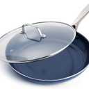 Blue Diamond 12" Nonstick Frying Pan with Lid, Diamond Infused PFAS & PTFE-Free Ceramic Skillet, Dishwasher & Oven Safe, Stay Cool Handle, Durable Non Toxic Metal Utensil Safe, Glass Lid, Blue