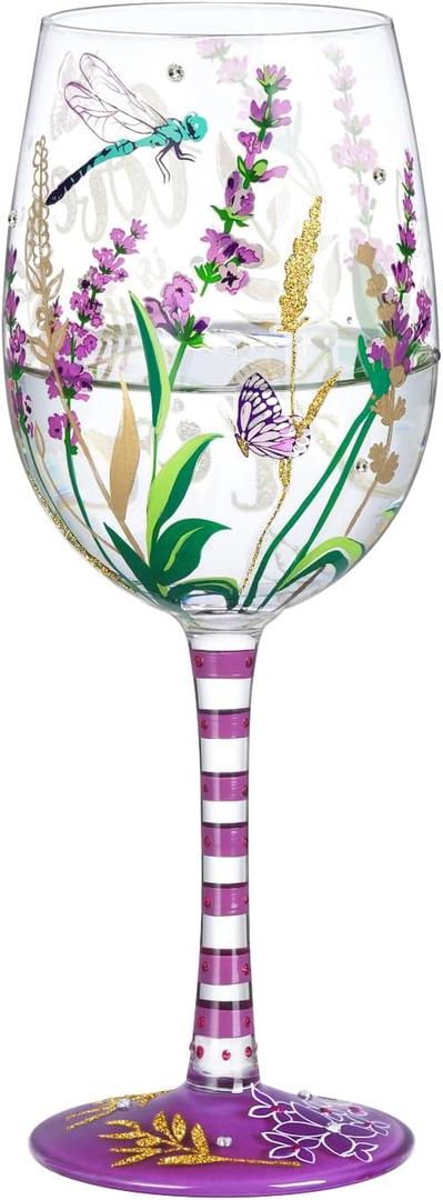 NymphFable Hand Painted Wine Glass Purple Lavendar & Dragonfly Birthday Gift for Women with Personalised Gift Box, 15oz