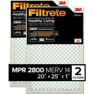 Filtrete 20x25x1 Air Filter, MPR 2800, MERV 14, Healthy Living Ultrafine Particle Reduction 3-Month Pleated 1-Inch Air Filters, 2 Filters