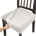 Soft Leather Chair Seat Covers Dining Chairs Set of 4, Waterproof Seat Covers for Kitchen High Stretch & Well-Fitted Chair Covers Dining Chairs with Elastic Ties (Cream, Rear-Covered)