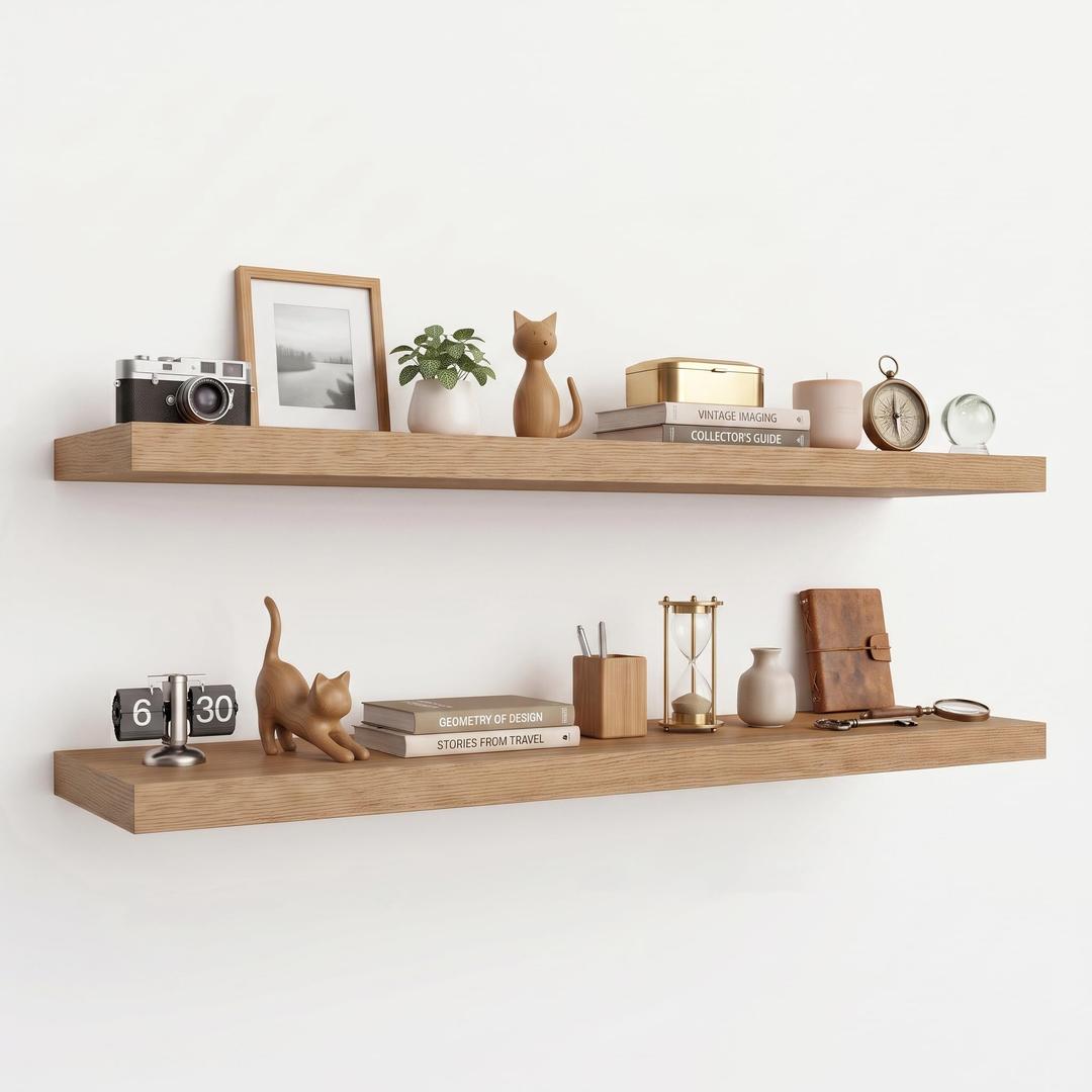 WOPITUES 36" W×8" D Long Floating Shelves for Wall (Set of 2, White Oak)