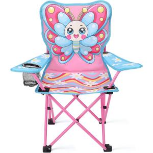 KABOER Butterfly Kids Outdoor Folding Lawn and Camping Chair with Cup Holder and Carrying Bag, Children's Camping Chairs for Outdoor Beach Travel (Butterfly), 14 inches x 14 inches x 30 inches