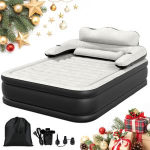DWVO FullXL Size Air Mattress with Headboard & Cup Holders, Blow Up Bed with Built-in Pump & Carry Bag, Fast Inflation Air Bed for Home, Guests & Camping, 80" x 53" x 18", Gray