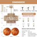 17.7 Boho Rattan Chandeliers Light Fixture, 1-Light Hand Woven Farmhouse Rustic Chandelier Hanging Light for Dining Rooom, Kitchen, Living Room, Foyer, 17.7"Brown