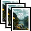 Picrit 14x18 Picture Frame 3 Pack, Black Poster Frame, Display Poster 12 x 16 with Mat or 14 x 18 without Mat for Horizontal or Vertical Wall Mounting.