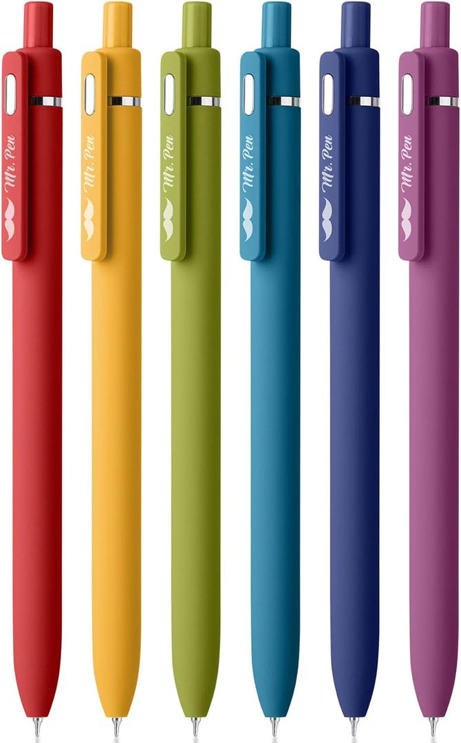 Mr. Pen- Retractable Gel Pens for Journaling, 6 Pack, 0.5 mm Black Ink, Vintage Barrels, Smooth Writing Aesthetic Pens for Women