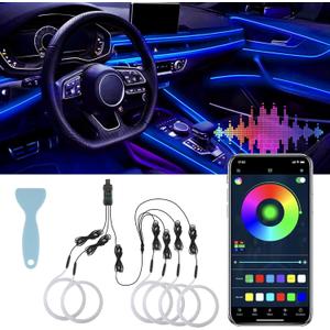 LivTee Smart LED Car Lights Interior with USB Port, LED Strip Fiber Optic Ambient Lighting Car, Wireless App Control, Sync to Music, Car Decorations Interior Accessories Gifts for Women Men, 6 in 1- App Control