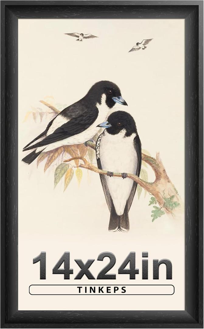 14x24 Picture Frame Black. MDF 1-3/8" Curved Extra Wide Edges with Black Back, Vintage Style Poster Frame 14x24 for Wall Decor.