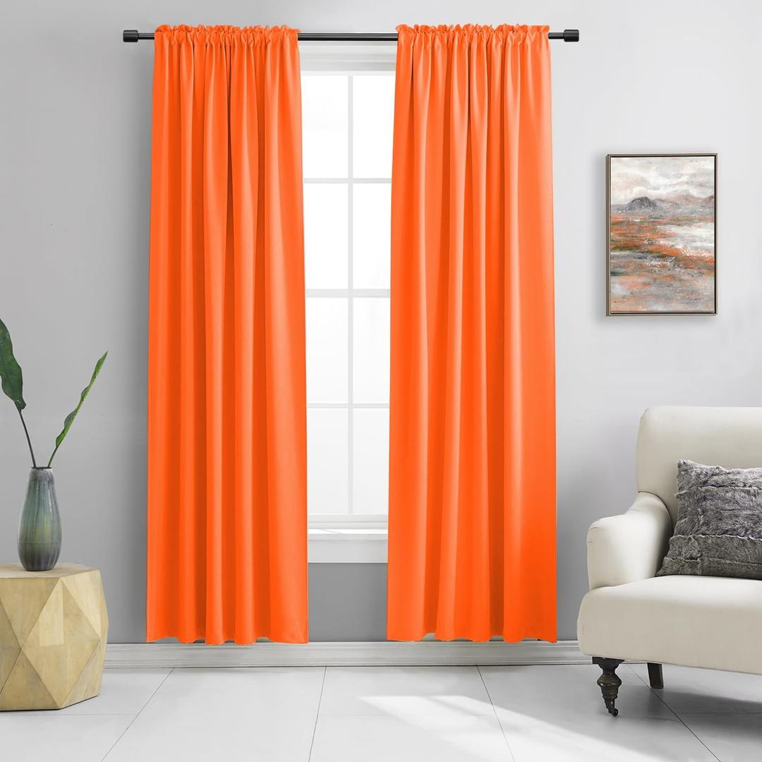 DONREN 2Panels Vibrant Orange Blackout Thermal Insulated Curtains for Bedroom,Hallowmas Pumpkin Orange Curtains 80 Inch Length for Closet Door Doorway Curtain Panels,52" Wide x 80" Long