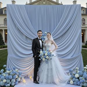 50 ft x 12 ft Wrinkle Free Dusty Blue Backdrop Curtain for Parties, 10 Panels 12ft Polyester Dusty Blue Photo Backdrop Drapes for Graduation Birthday Wedding Party Stage Curtains