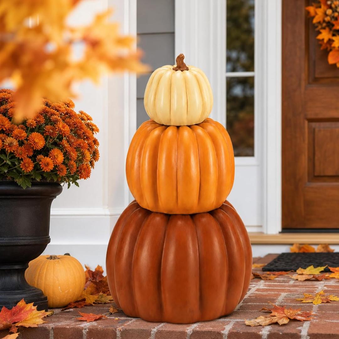 Wesiti 2 Pcs 21.3'' Large Faux Stackable Pumpkins Outdoor for Front Porch