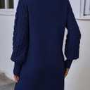 Sovoyontee Women's 2025 Fall Long Sleeve Mock Neck Sweater Dress Casual Loose Ribbed Knit Mini Short Pullover Dresses (Blue, L)