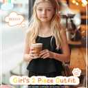 Custoneei Girls 2 Piece Outfit Sets Tween Ruffle Hem Summer Camisole Tops Straight Pants with Pockets Teens Clothes 5-14Y(Black,9-10 Years) (Black)