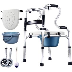 Wheeled Commode Four-Legged Walker for The Elderly Multifunction Light Fold Crutch Chair Rehabilitation Walker Shower Stool