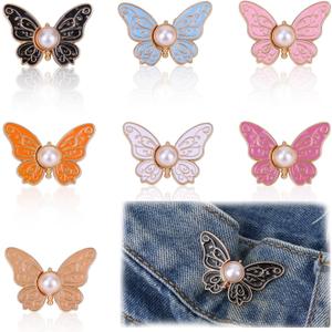 7pcs Butterfly Waist Tighteners for Women, Pants Waistband Button Pins Buckle No Sew No Tools Adjustable Clips Knots Supplies for Loose Jeans Skirts Dress