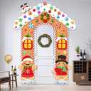 Christmas Gingerbread House Door Decorations  Holiday Photography Background, Gingerbread Banner Party Decoration, Washable Polyester Christmas Photo Booth Backdrop for Family Kids Studio