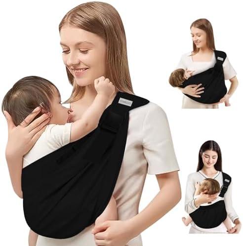 Baby Sling Carrier Newborn to Toddler,Updated Adjustable One Shoulder Labor-Saving Baby Holder Carrier,Tollder Sling Carrying 7-45 lbs（Black）